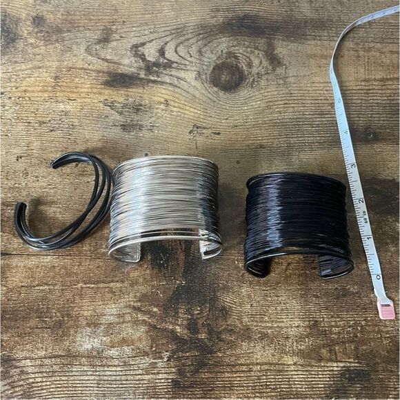 3 Wide Cuff Bracelet Bundle, 2 black and silver. NWOT - Picture 3 of 4